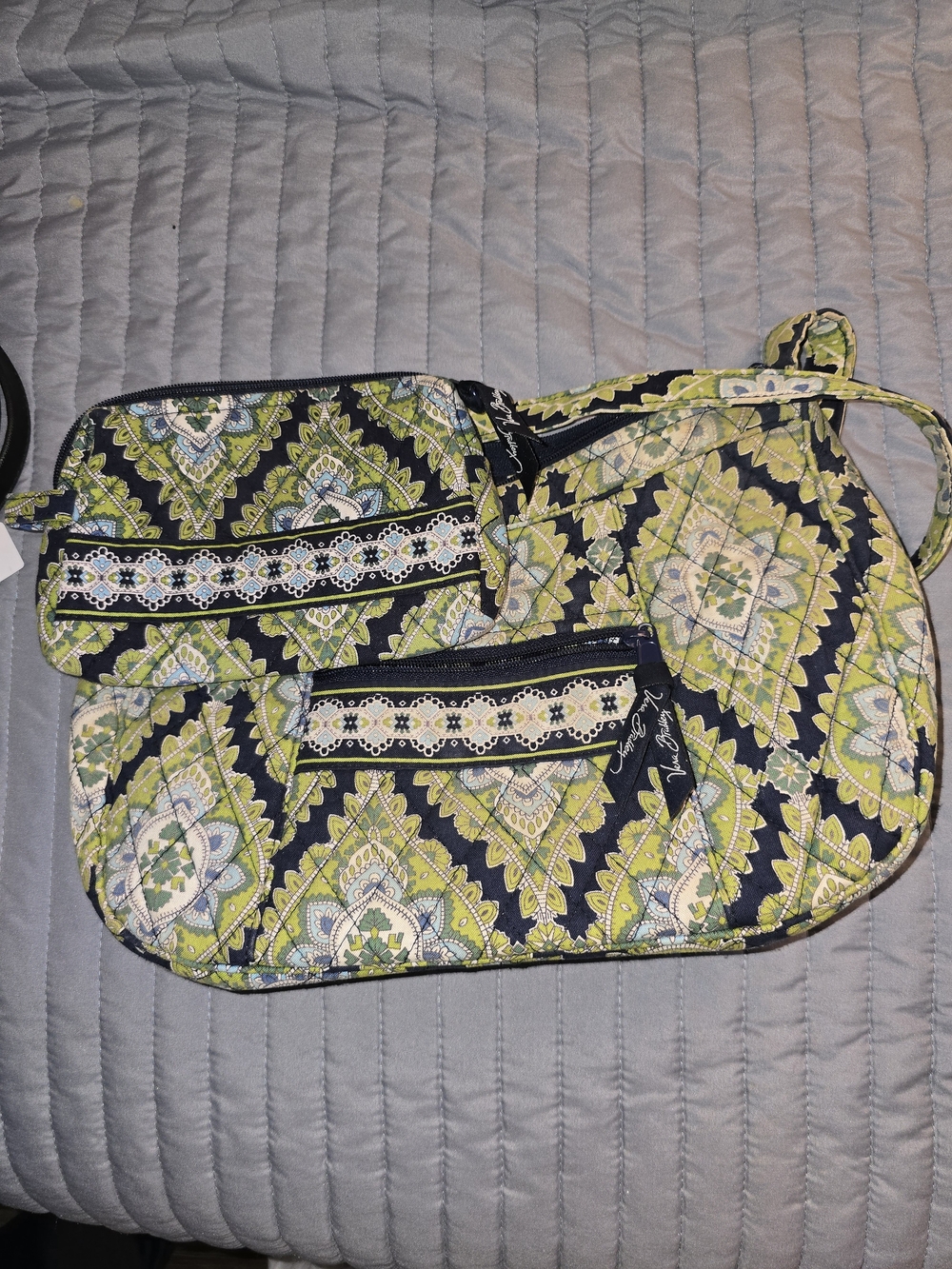 BONUS pouch Vera Bradley Navy and Lime Quilted Crossbody with Paisley Medallions